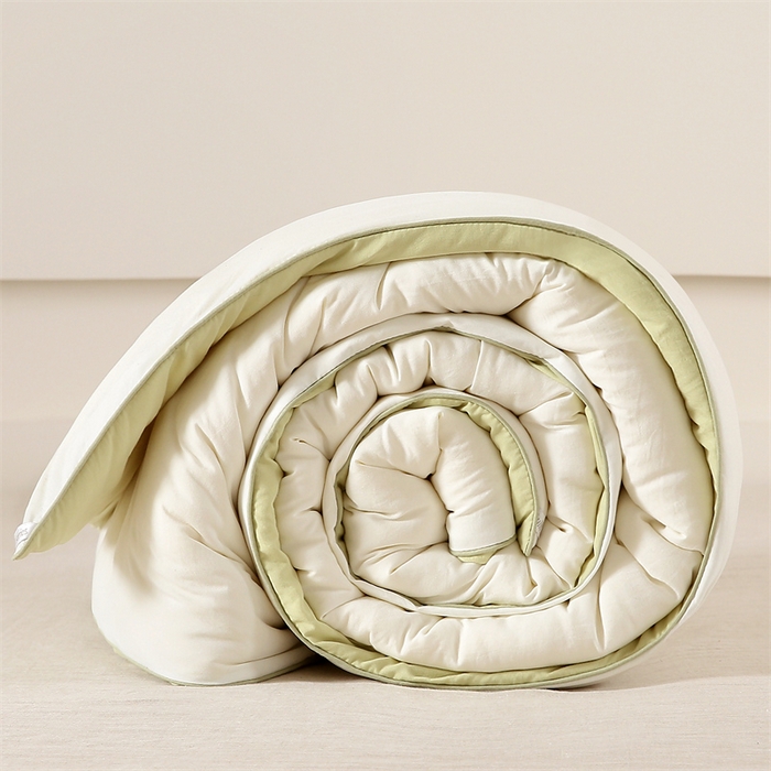 91家纺网 家纺一手货源 找家纺 好宜家纺 2025新款水洗棉新疆棉花被芯拉链款二合一子母被冬被春秋被夏被学生宿舍被褥 单被子-米白+奶绿