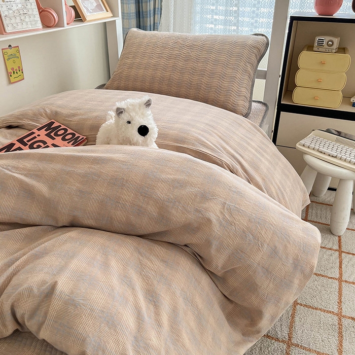 91家纺网 家纺一手货源 找家纺 沐纯家居 2024新款开学季（A类全棉水洗棉，棉加绒）床盖三件套  田园灰