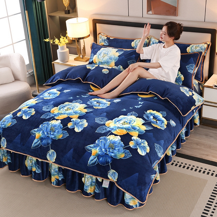 91家纺网 家纺一手货源 找家纺 望淮 2025新款230g印花金貂绒牛奶绒四件套 梦境