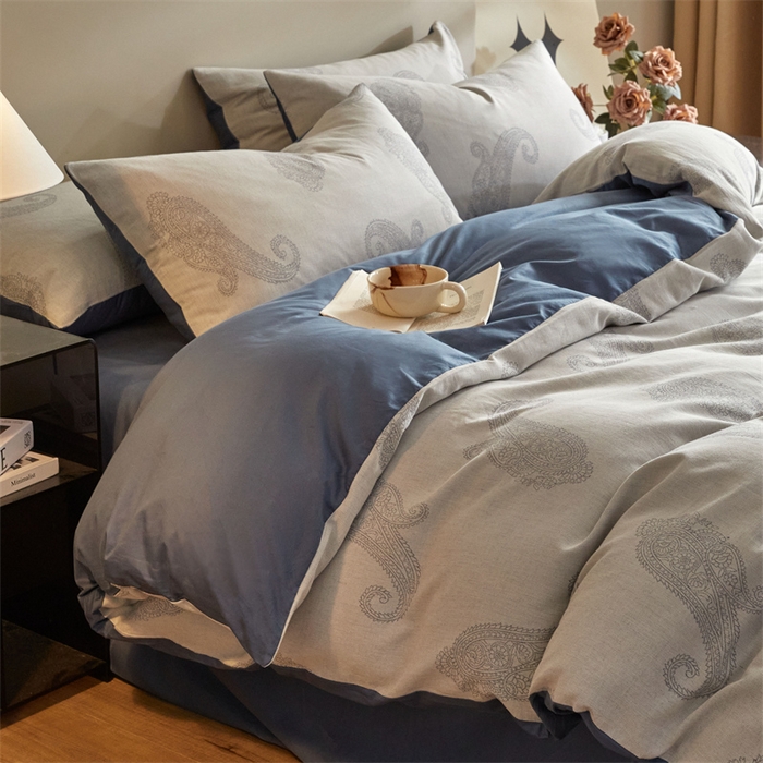 91家纺网 家纺一手货源 找家纺 慕色家纺 2024新款A类全棉色织提花四件套系列 佩斯利-宾利蓝