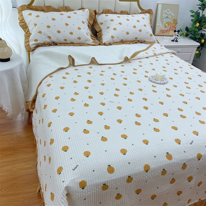 91家纺网 家纺一手货源 找家纺 暖居 2024新款A类双层纱全棉床盖三件套防滑不跑床绗缝加厚纯棉床单 橘子汽水