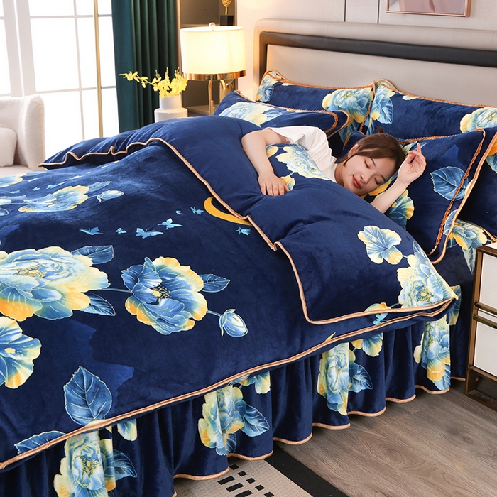 91家纺网 家纺一手货源 找家纺 望淮 2025新款230g印花金貂绒牛奶绒四件套 梦境