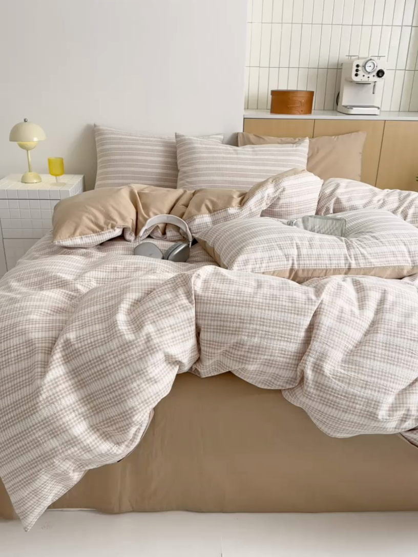 91家纺网 家纺一手货源 找家纺 优彩 2025新款A类全棉色织提花水洗棉四件套-薇拉 薇拉米