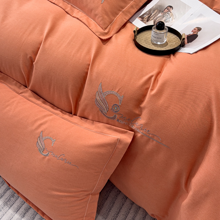 91家纺网 家纺一手货源 找家纺 U品汇 2024新品生态加厚长绒棉纯棉绣花全棉磨毛刺绣四件套直播 飞羽-活力桔