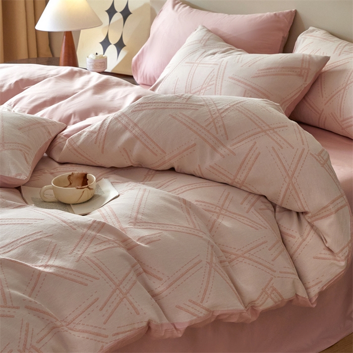 91家纺网 家纺一手货源 找家纺 慕色家纺 2024新款A类全棉色织提花四件套系列 静谧-香叶粉