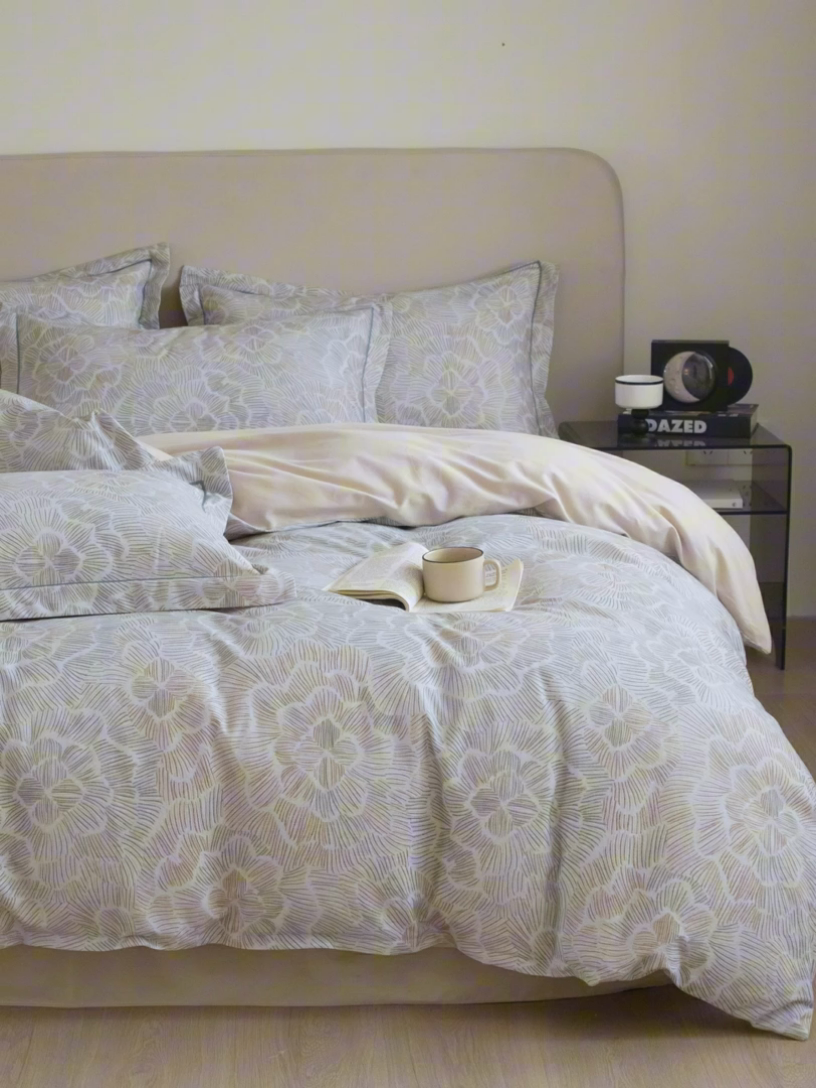 91家纺网 家纺一手货源 找家纺 格里芬家纺 2025新款简约系列全棉加厚磨毛纯棉生态磨毛四件套 繁花