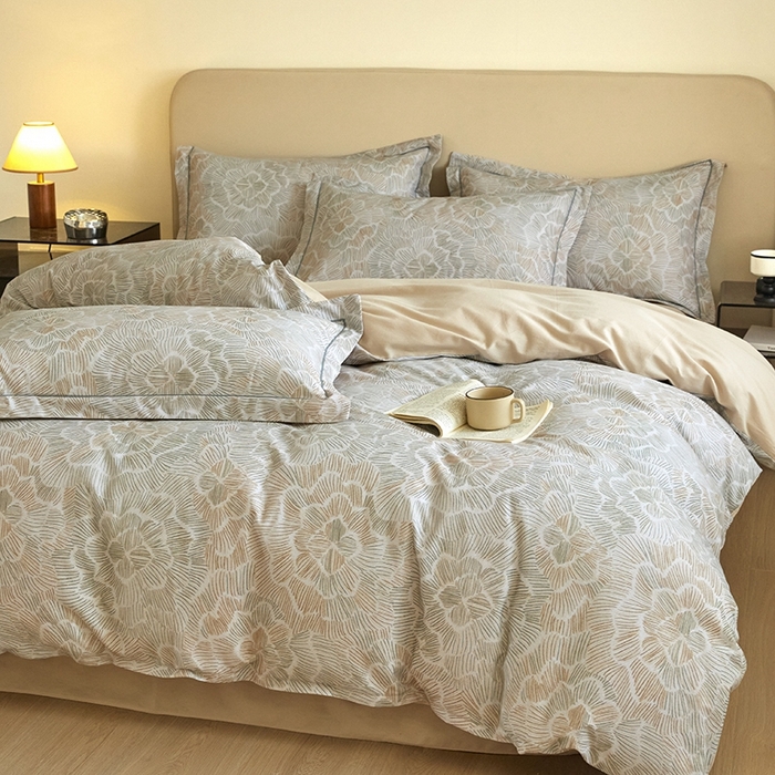 91家纺网 家纺一手货源 找家纺 格里芬家纺 2025新款简约系列全棉加厚磨毛纯棉生态磨毛四件套 繁花