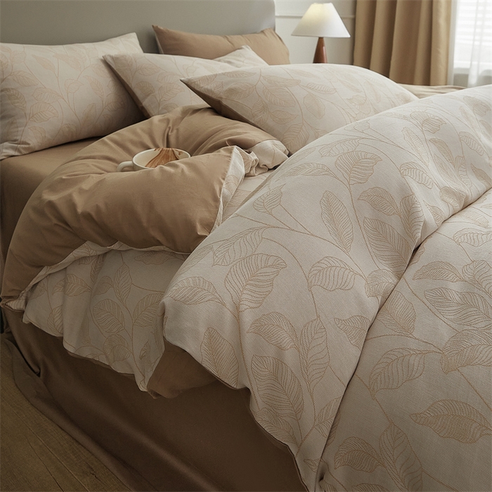 91家纺网 家纺一手货源 找家纺 慕色家纺 2024新款A类全棉色织提花四件套系列 印象风范-奶茶咖