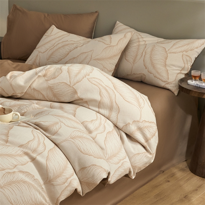 91家纺网 家纺一手货源 找家纺 慕色家纺 2024新款A类全棉色织提花四件套系列 秋思-奶茶咖