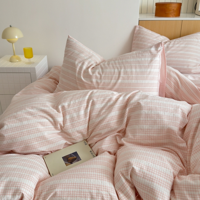 91家纺网 家纺一手货源 找家纺 优彩 2025新款A类全棉色织提花水洗棉四件套-薇拉 薇拉粉