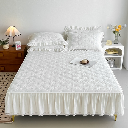 91家纺网 家纺一手货源 找家纺 忘忧草 2024新款色织水洗全棉床笠式床裙夹棉款-花颜系列 花颜-白