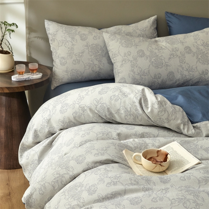 91家纺网 家纺一手货源 找家纺 慕色家纺 2024新款A类全棉色织提花四件套系列 盛芙-宾利蓝