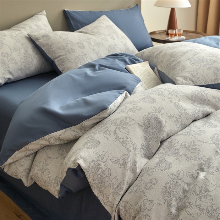 91家纺网 家纺一手货源 找家纺 慕色家纺 2024新款A类全棉色织提花四件套系列 盛芙-宾利蓝