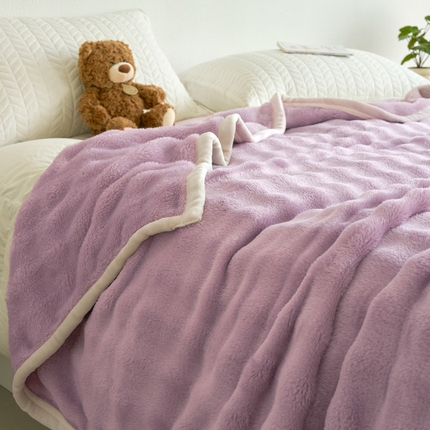 91家纺网 家纺一手货源 找家纺 2025新款300gsm舒适亲肤泡泡绒毛毯 梦幻紫