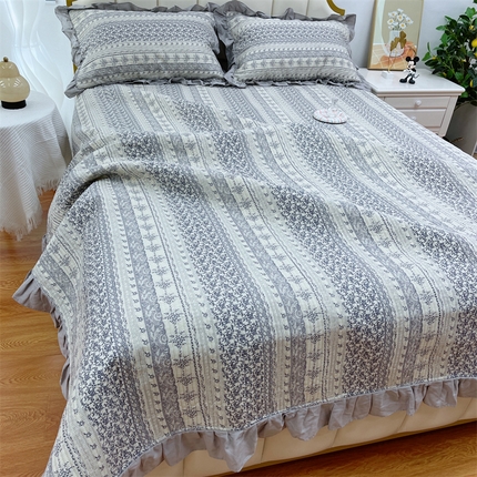 91家纺网 家纺一手货源 找家纺 （总）暖居 2024新款A类双层纱全棉床盖三件套防滑不跑床绗缝加厚纯棉床单