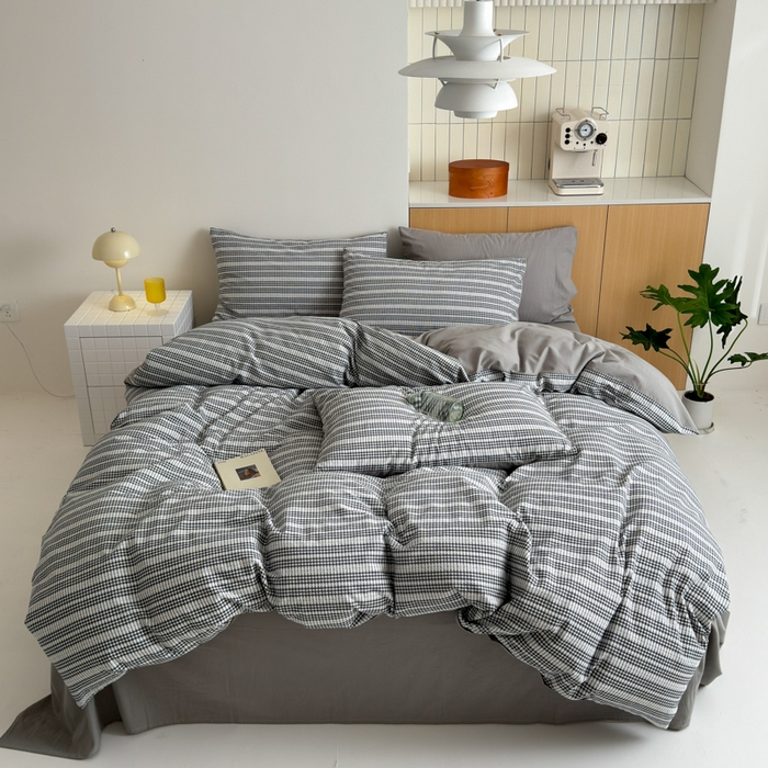 91家纺网 家纺一手货源 找家纺 优彩 2025新款A类全棉色织提花水洗棉四件套-薇拉 薇拉灰