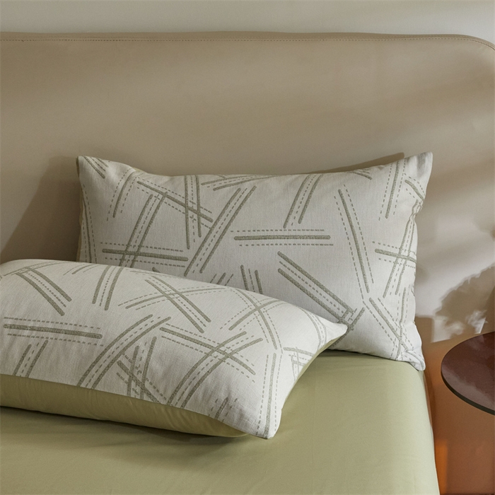 91家纺网 家纺一手货源 找家纺 慕色家纺 2024新款A类全棉色织提花四件套系列 静谧-木果绿