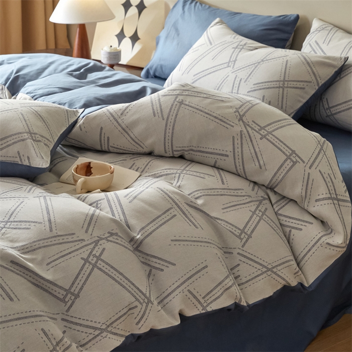 91家纺网 家纺一手货源 找家纺 慕色家纺 2024新款A类全棉色织提花四件套系列 静谧-宾利蓝