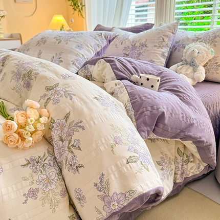 91家纺网 家纺一手货源 找家纺 优贝家纺 2025新款加厚云纱棉四件套 紫丁兰