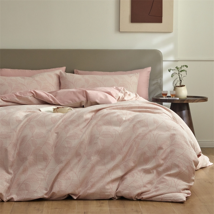 91家纺网 家纺一手货源 找家纺 慕色家纺 2024新款A类全棉色织提花四件套系列 印象风范-香叶粉