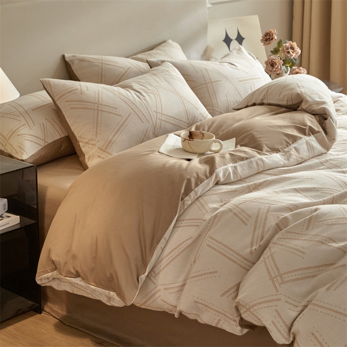 91家纺网 家纺一手货源 找家纺 慕色家纺 2024新款A类全棉色织提花四件套系列 静谧-奶茶咖