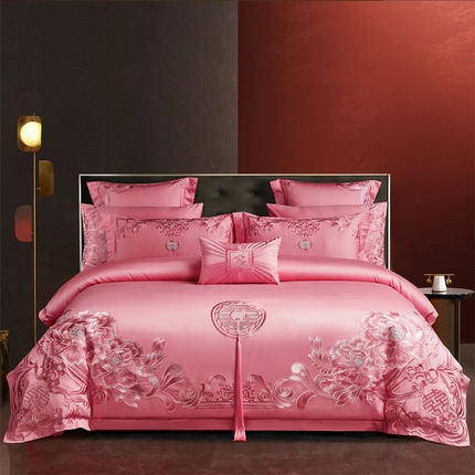 91家纺网 家纺一手货源 找家纺 （总）红番天婚庆 2025新款13372全工艺喷气纯棉婚庆四件套套件