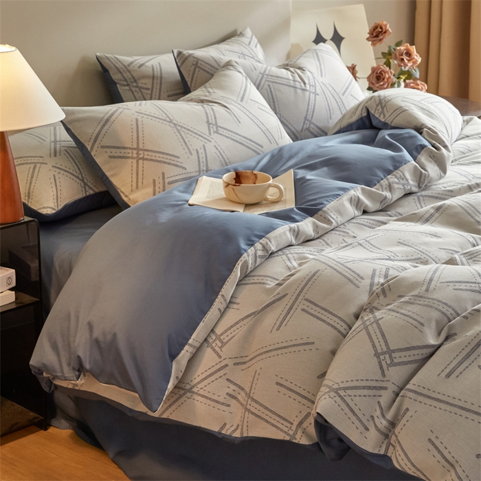 91家纺网 家纺一手货源 找家纺 慕色家纺 2024新款A类全棉色织提花四件套系列 静谧-宾利蓝