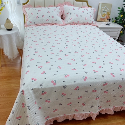 91家纺网 家纺一手货源 找家纺 （总）暖居 2024新款A类双层纱全棉床盖三件套防滑不跑床绗缝加厚纯棉床单