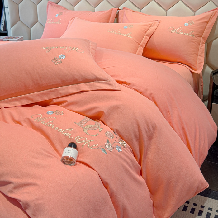 91家纺网 家纺一手货源 找家纺 U品汇 2024新品生态加厚长绒棉纯棉绣花全棉磨毛刺绣四件套直播 迪洛驰-樱花粉