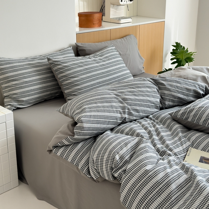 91家纺网 家纺一手货源 找家纺 优彩 2025新款A类全棉色织提花水洗棉四件套-薇拉 薇拉灰