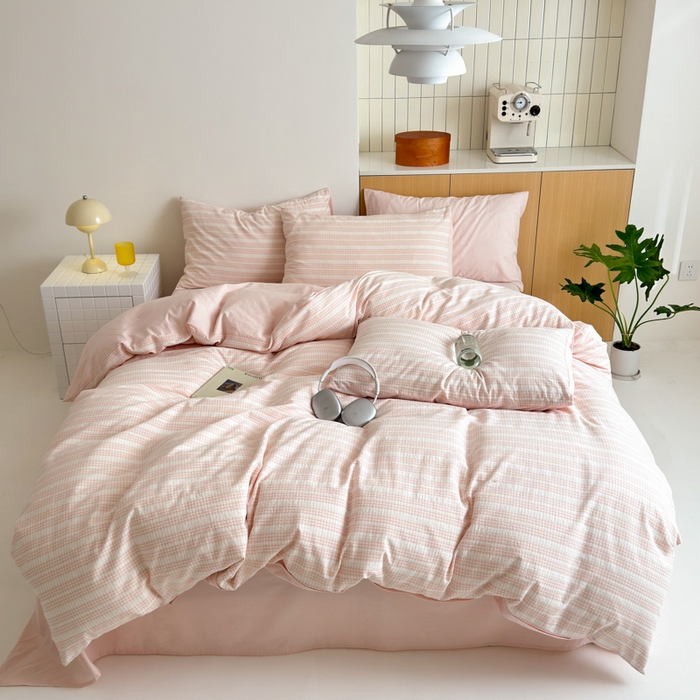 91家纺网 家纺一手货源 找家纺 优彩 2025新款A类全棉色织提花水洗棉四件套-薇拉 薇拉粉