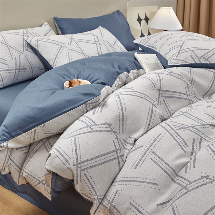 91家纺网 家纺一手货源 找家纺 慕色家纺 2024新款A类全棉色织提花四件套系列 静谧-宾利蓝