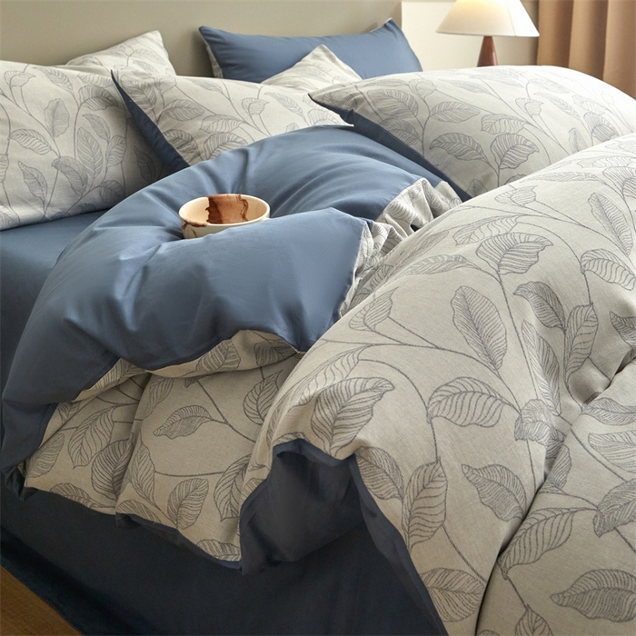 91家纺网 家纺一手货源 找家纺 慕色家纺 2024新款A类全棉色织提花四件套系列 印象风范-宾利蓝