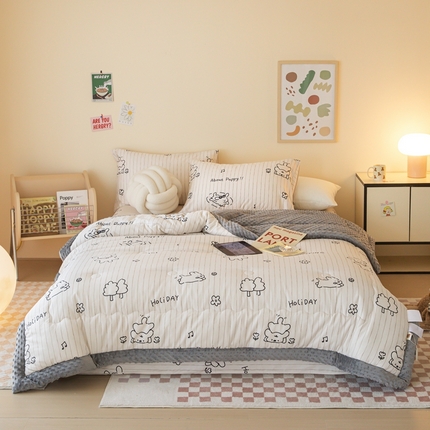 星期八 2024新款复古碎花全棉豆豆被 动物乐园