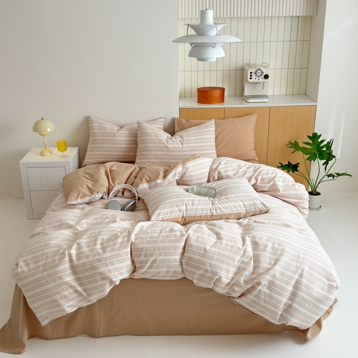 91家纺网 家纺一手货源 找家纺 优彩 2025新款A类全棉色织提花水洗棉四件套-薇拉 薇拉米