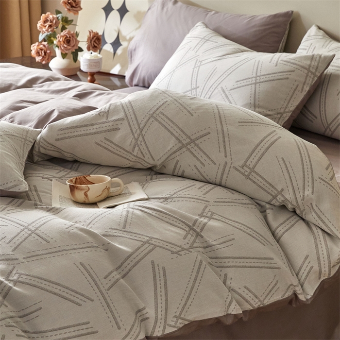 91家纺网 家纺一手货源 找家纺 慕色家纺 2024新款A类全棉色织提花四件套系列 静谧-古铜灰