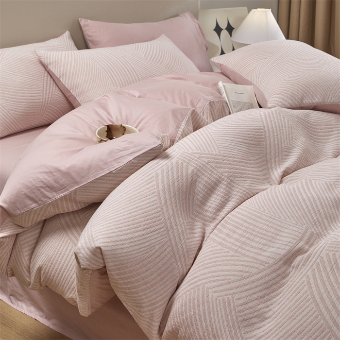 91家纺网 家纺一手货源 找家纺 慕色家纺 2024新款A类全棉色织提花四件套系列 斯洛特-香叶粉