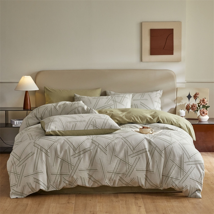 91家纺网 家纺一手货源 找家纺 慕色家纺 2024新款A类全棉色织提花四件套系列 静谧-木果绿