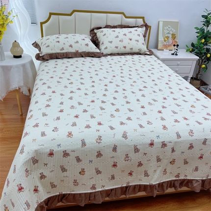 91家纺网 家纺一手货源 找家纺 （总）暖居 2024新款A类双层纱全棉床盖三件套防滑不跑床绗缝加厚纯棉床单