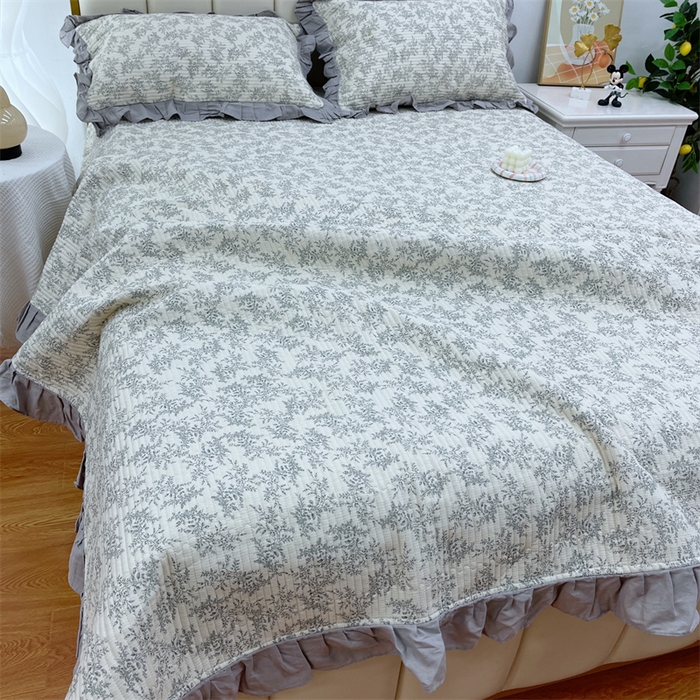 91家纺网 家纺一手货源 找家纺 暖居 2024新款A类双层纱全棉床盖三件套防滑不跑床绗缝加厚纯棉床单 清风