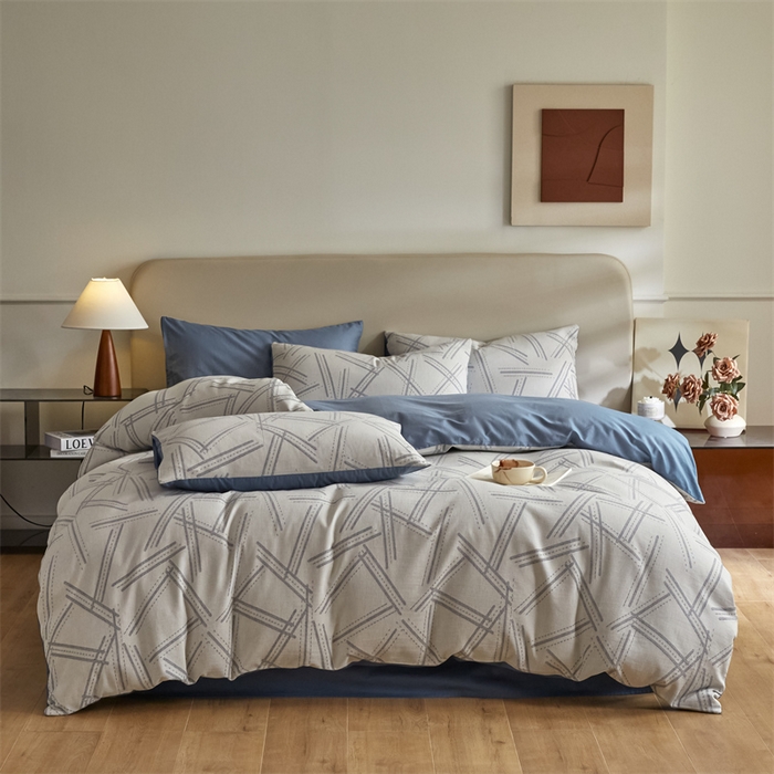 91家纺网 家纺一手货源 找家纺 慕色家纺 2024新款A类全棉色织提花四件套系列 静谧-宾利蓝