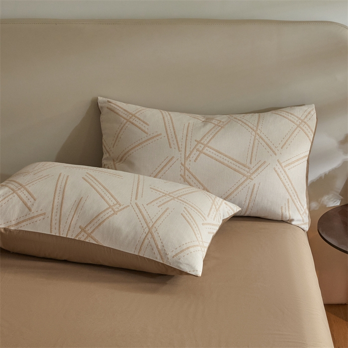 91家纺网 家纺一手货源 找家纺 慕色家纺 2024新款A类全棉色织提花四件套系列 静谧-奶茶咖