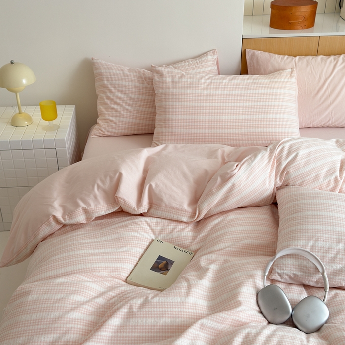 91家纺网 家纺一手货源 找家纺 优彩 2025新款A类全棉色织提花水洗棉四件套-薇拉 薇拉粉