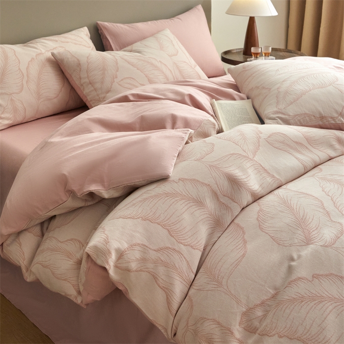 91家纺网 家纺一手货源 找家纺 慕色家纺 2024新款A类全棉色织提花四件套系列 秋思-香叶粉