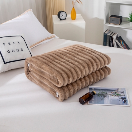 来菲毛毯 2025新款北欧四季款大抽条盖毯纯色简约办公室午睡毛毯 浅咖
