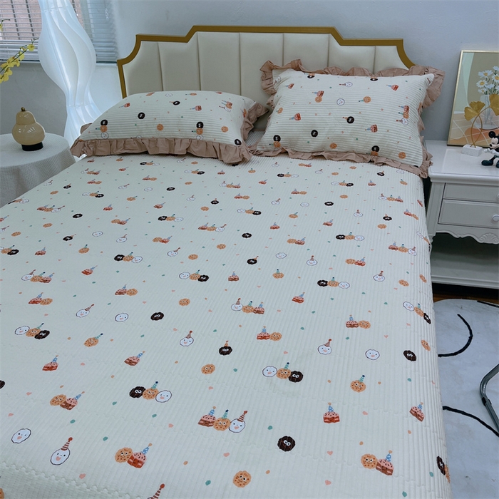 91家纺网 家纺一手货源 找家纺 （总）暖居 2024新款A类双层纱全棉床盖三件套防滑不跑床绗缝加厚纯棉床单