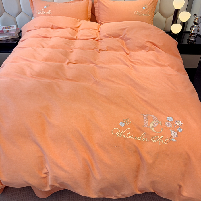 91家纺网 家纺一手货源 找家纺 U品汇 2024新品生态加厚长绒棉纯棉绣花全棉磨毛刺绣四件套直播 迪洛驰-活力桔