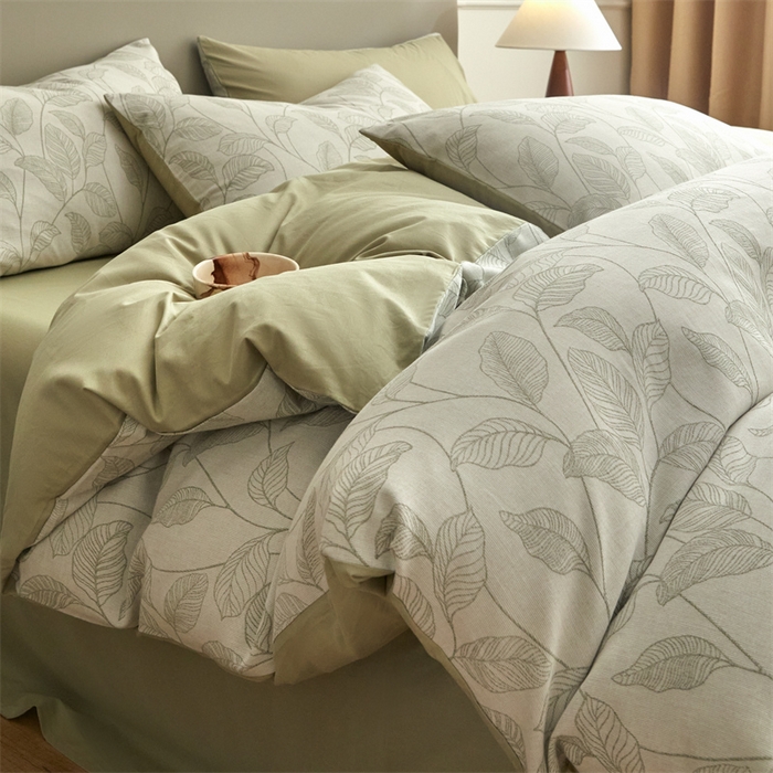 91家纺网 家纺一手货源 找家纺 慕色家纺 2024新款A类全棉色织提花四件套系列 印象风范-木果绿