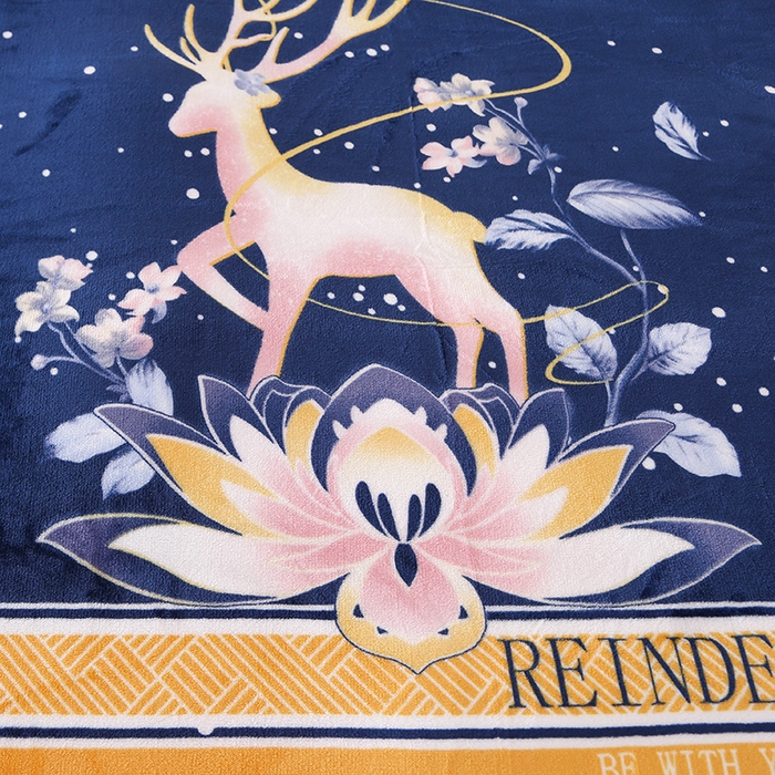 91家纺网 家纺一手货源 找家纺 望淮 2025新款230g印花金貂绒牛奶绒四件套 梦幻小鹿