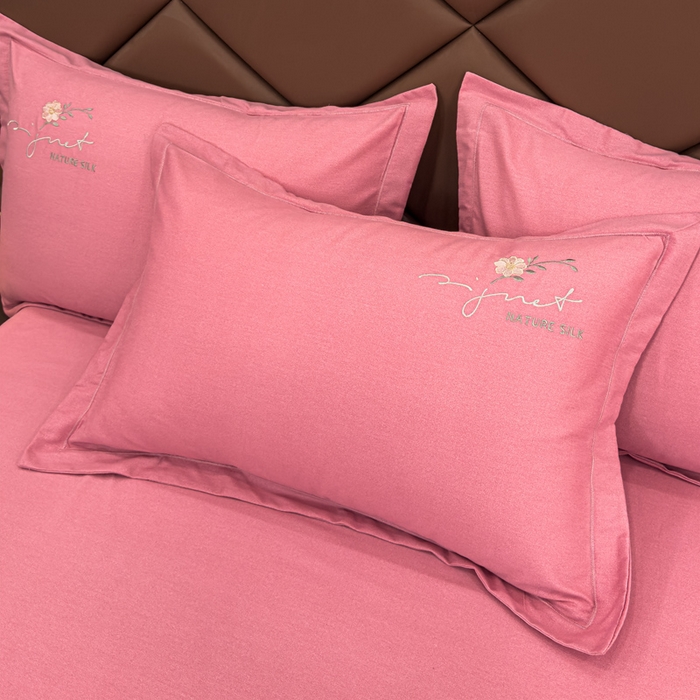 91家纺网 家纺一手货源 找家纺 U品汇 2024新品生态加厚长绒棉纯棉绣花全棉磨毛刺绣四件套直播 百合欢-香妃粉